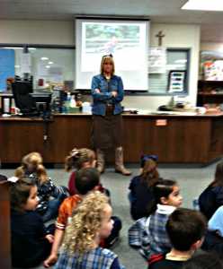 Sacred Heart Catholic School students visited by 'Cowgirl Peg'