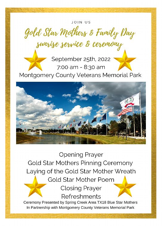 Gold Star Moms and Families to be honored Sept 25 at Sunrise Service